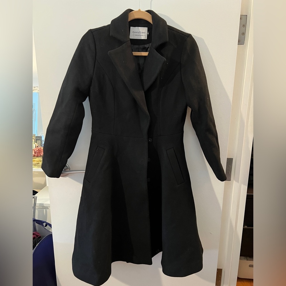 Vintage fit and flare black winter camel coat peacoat wool blend